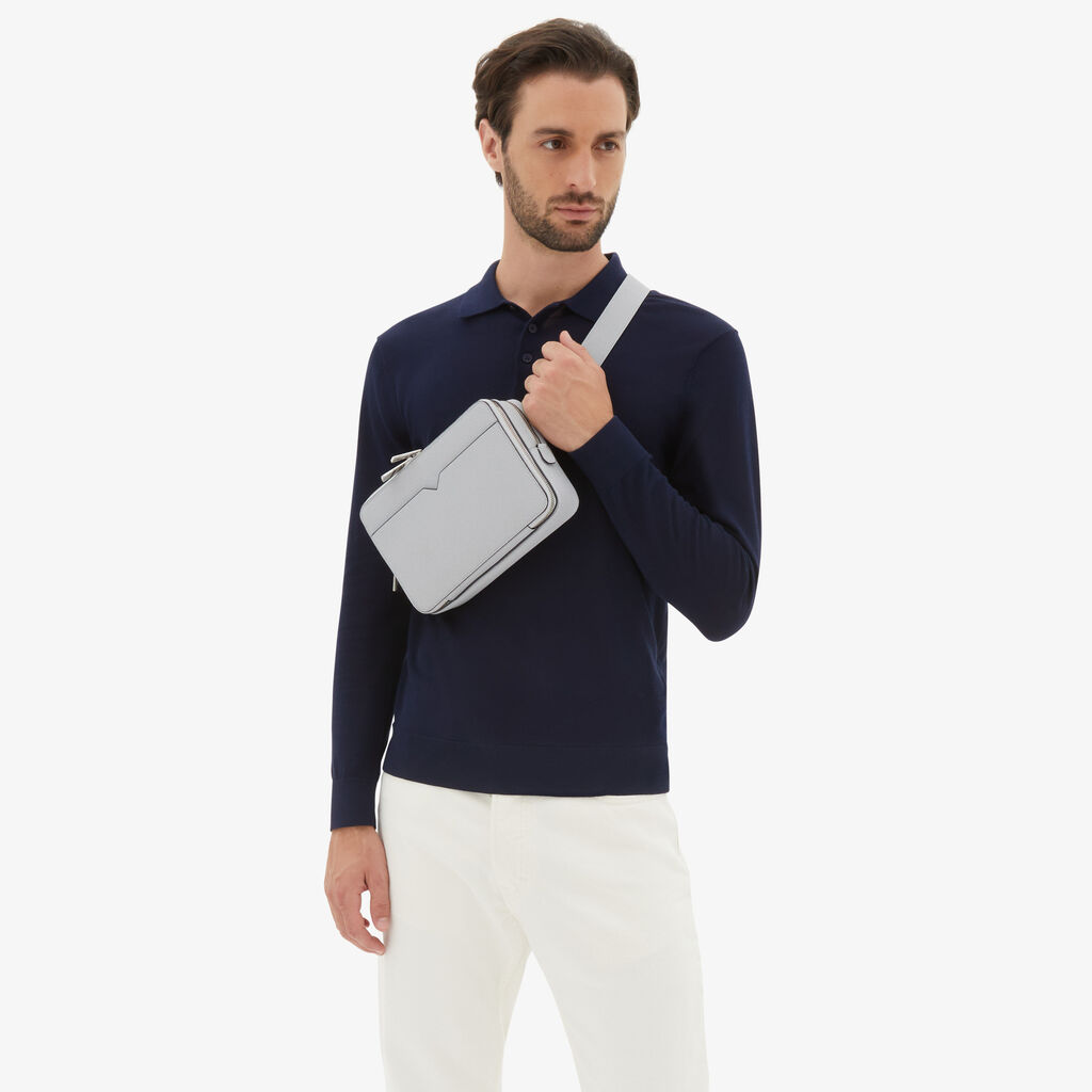 Valextra Borsetta a tracolla Bum Bag in Pelle Grigia | Valextra V-Line Novità
