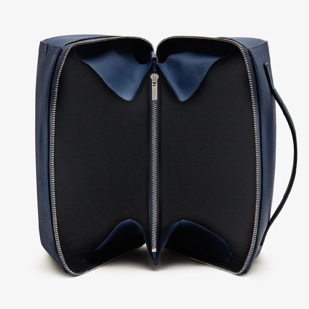 Valextra Beauty case da viaggio di Lusso in Pelle Blu | Valextra V-Line Sconto