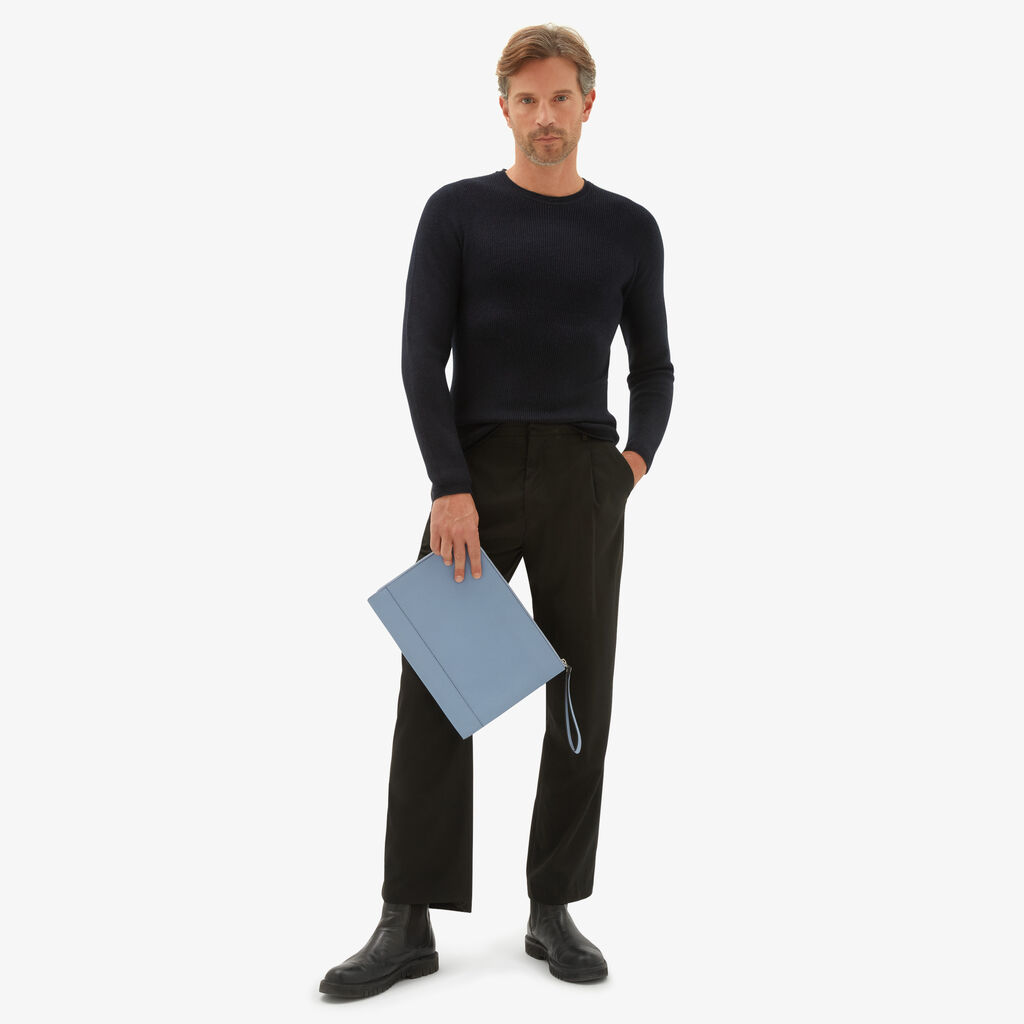 Valextra Pochette piatta portadocumenti in Pelle Azzurra | Valextra My Logo Saldi