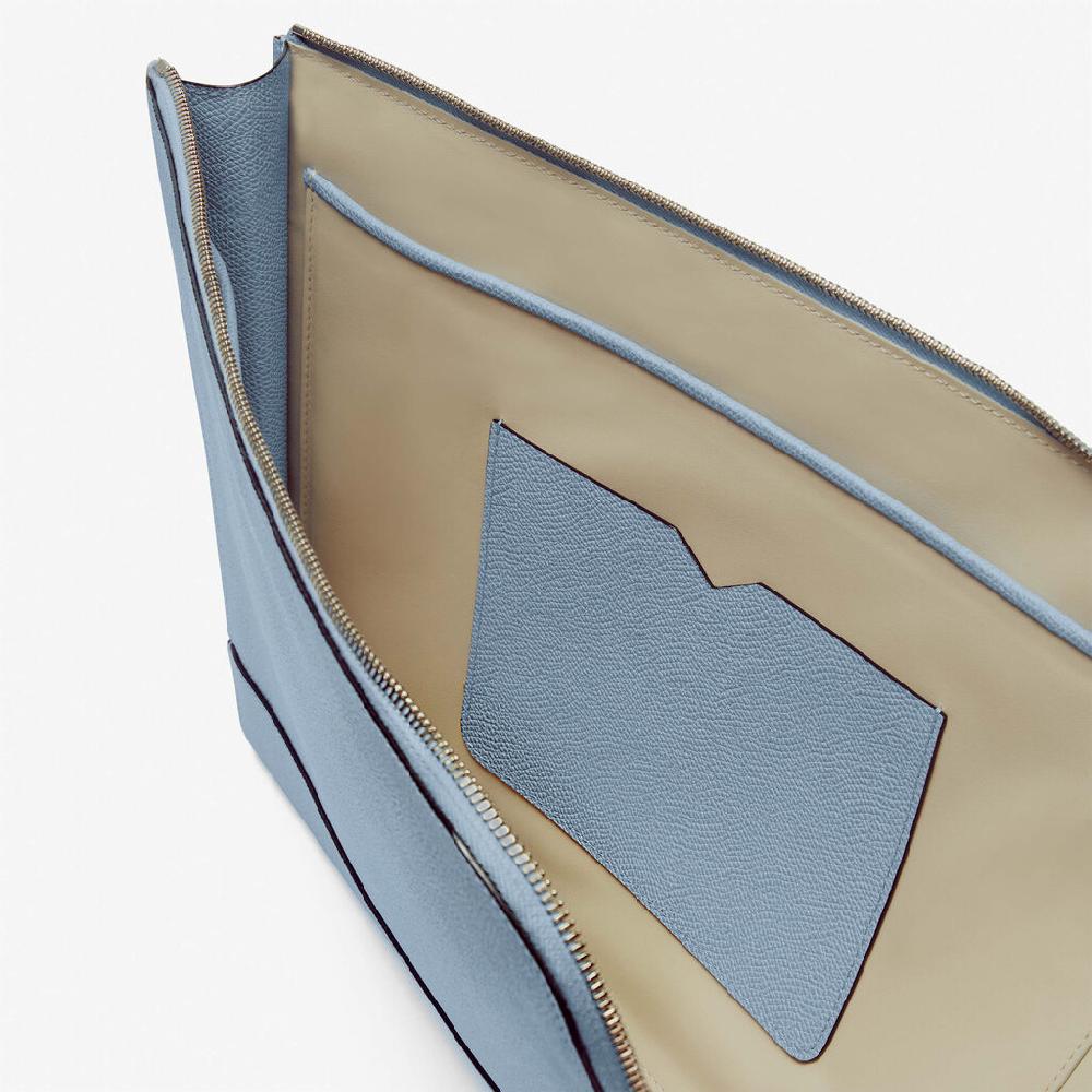 Valextra Pochette piatta portadocumenti in Pelle Azzurra | Valextra My Logo Saldi