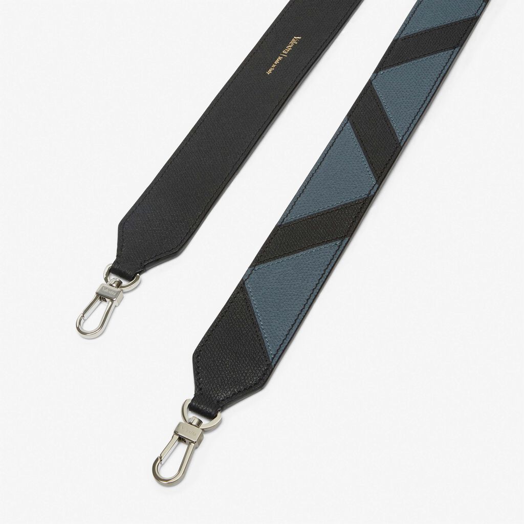 Valextra Tracolla Intarsia in Pelle Grigia e Nera con ganci | Valextra Hotsell