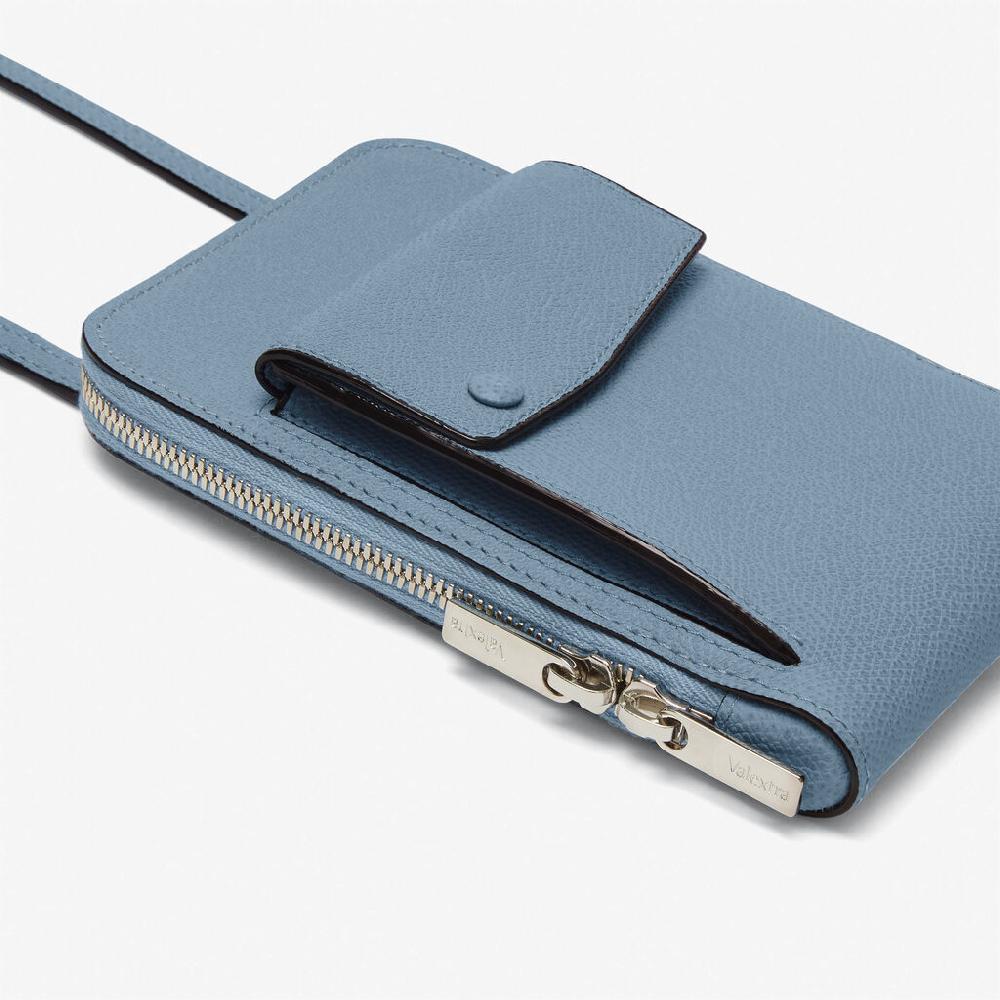 Valextra Porta telefono in Pelle Azzurra con tracolla | Valextra Pocket Soddisfazione Garantita