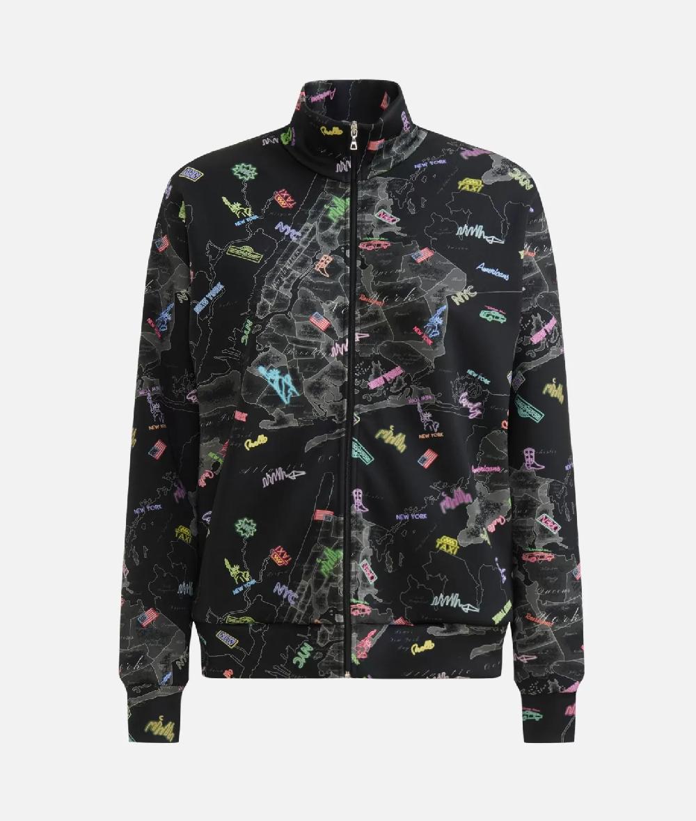 Alviero martini 1a classe Felpa con zip in tessuto scuba stampa Geo NYC Nera Vendita Calda