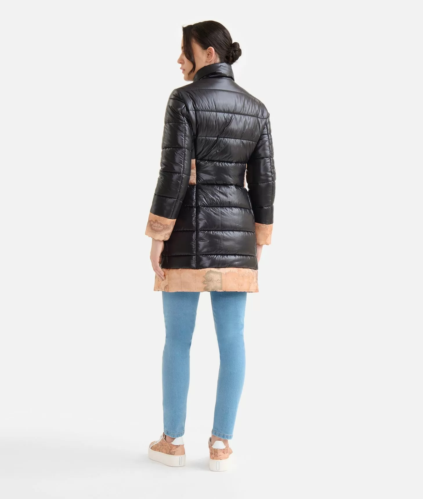 Alviero martini 1a classe Imbottito lungo in nylon leggero lucido Nero Vendita Economica