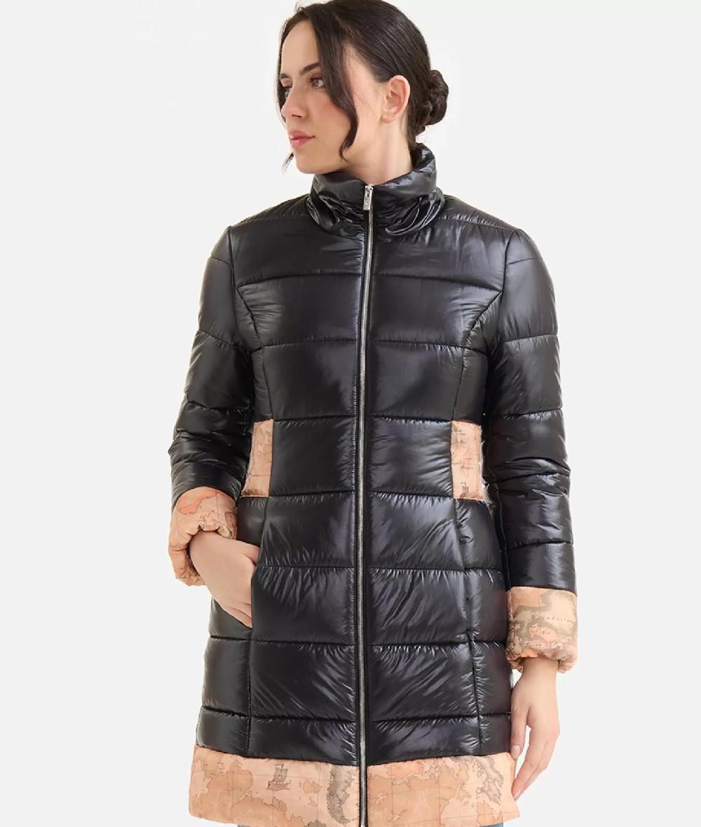 Alviero martini 1a classe Imbottito lungo in nylon leggero lucido Nero Vendita Economica