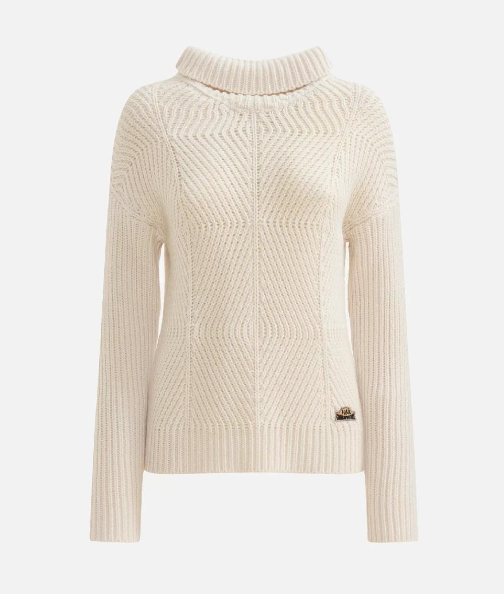 Alviero martini 1a classe Maglia a collo alto in filato misto lana vergine con patch Donnavventura Naturale Nuovo