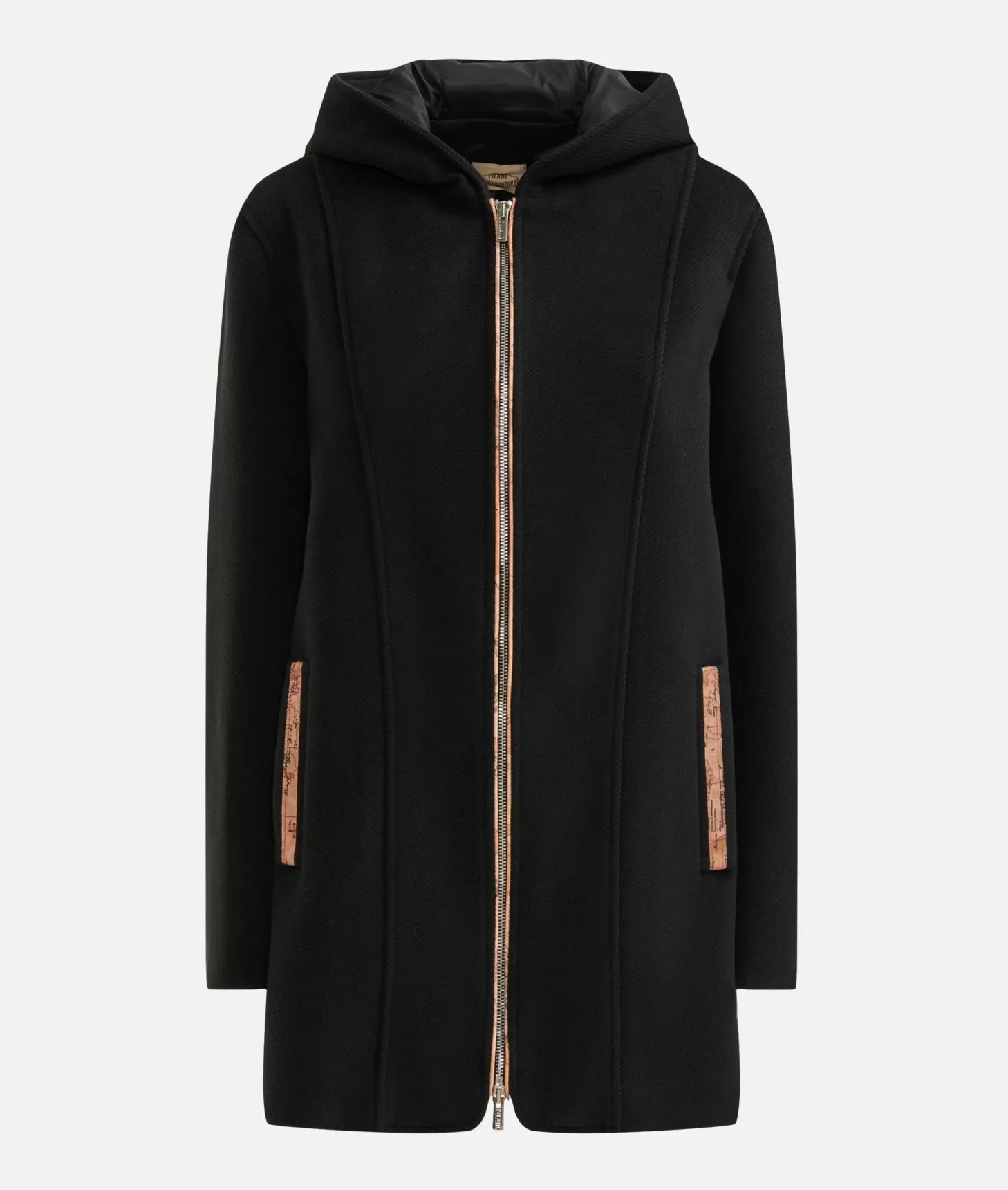 Alviero martini 1a classe Cappotto midi in panno diagonale con patch Donnavventura Nero Pezzi Unici