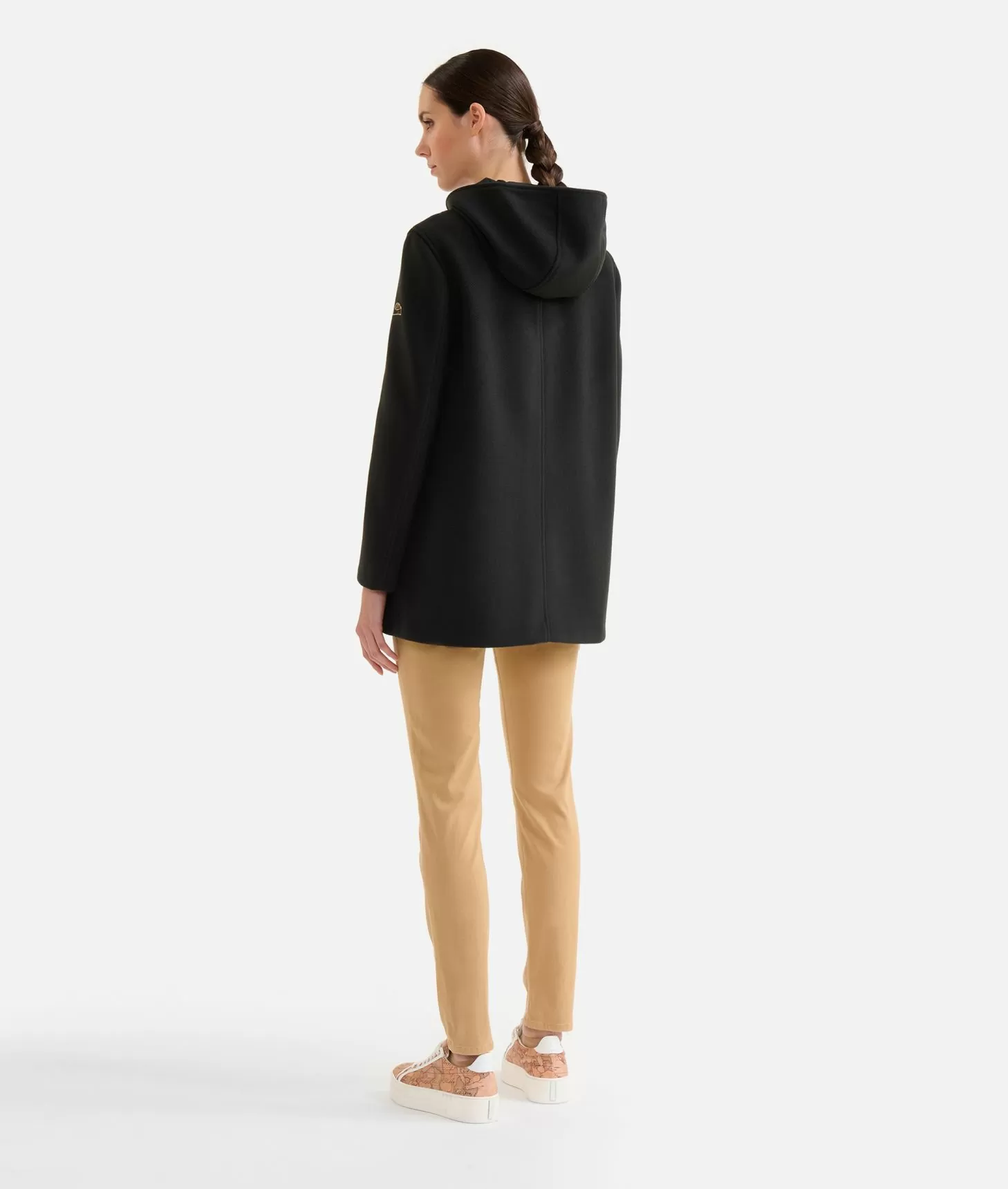 Alviero martini 1a classe Cappotto midi in panno diagonale con patch Donnavventura Nero Pezzi Unici