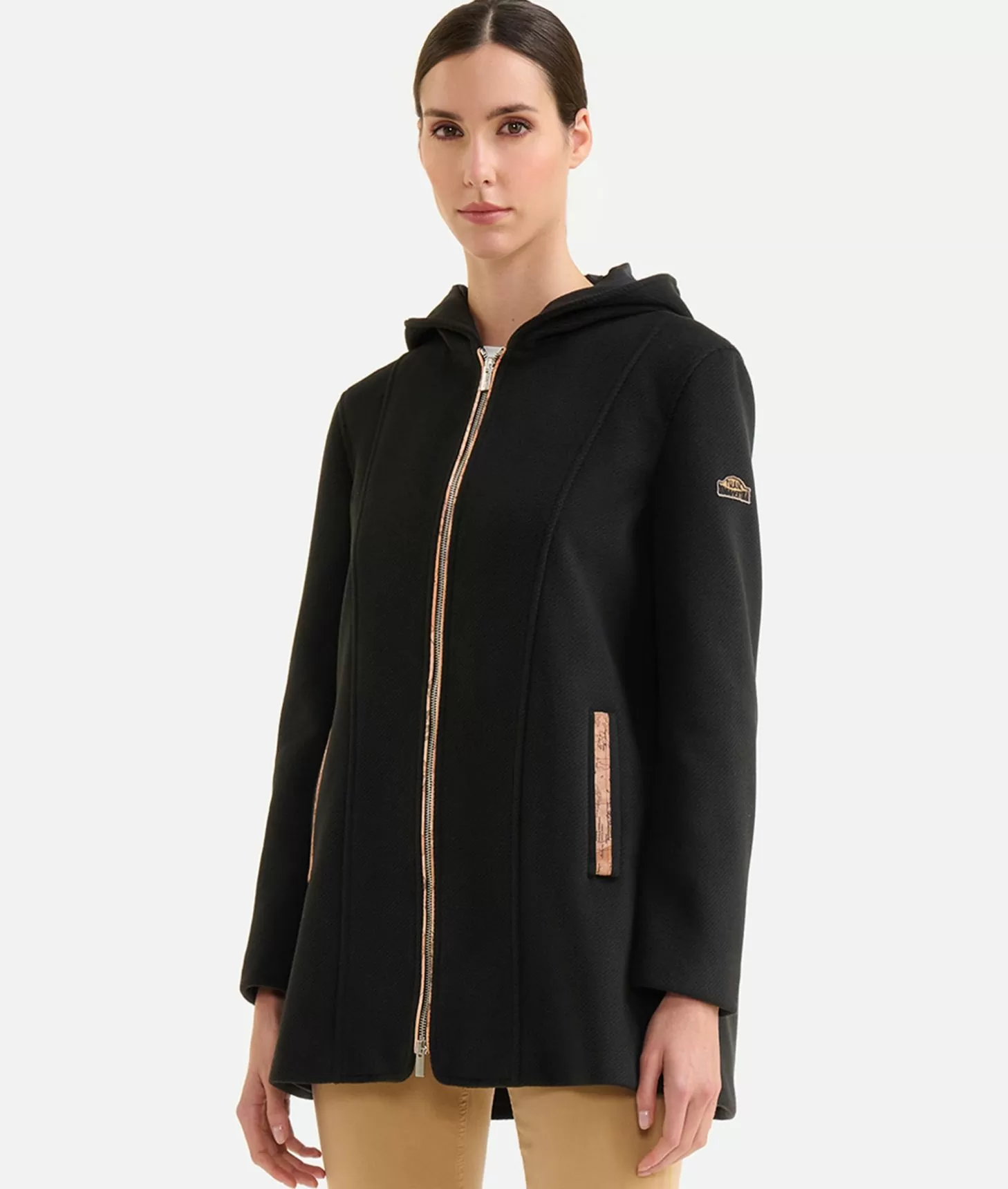 Alviero martini 1a classe Cappotto midi in panno diagonale con patch Donnavventura Nero Pezzi Unici