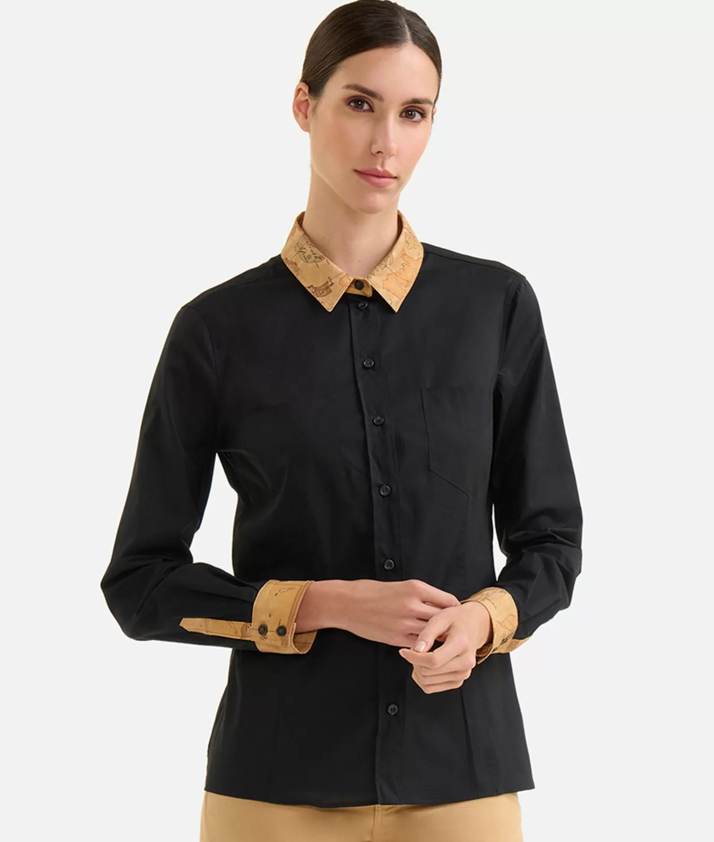 Alviero martini 1a classe Camicia in popeline di cotone stretch con dettagli Geo Classic Nera Soddisfazione Garantita