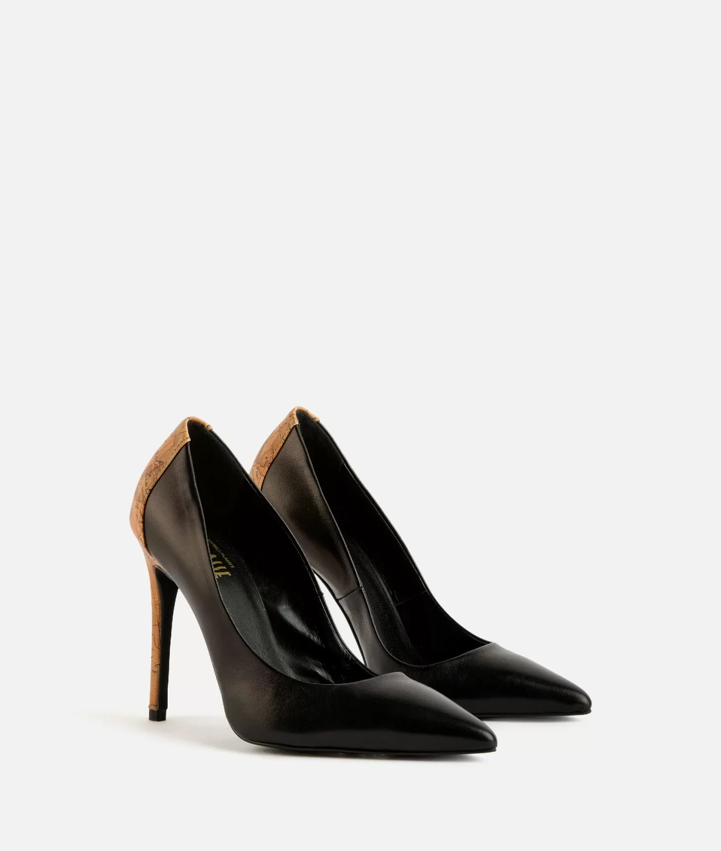 Alviero martini 1a classe Décolleté in nappa liscia con tacco stampa Geo Classic Nere Consegna Veloce