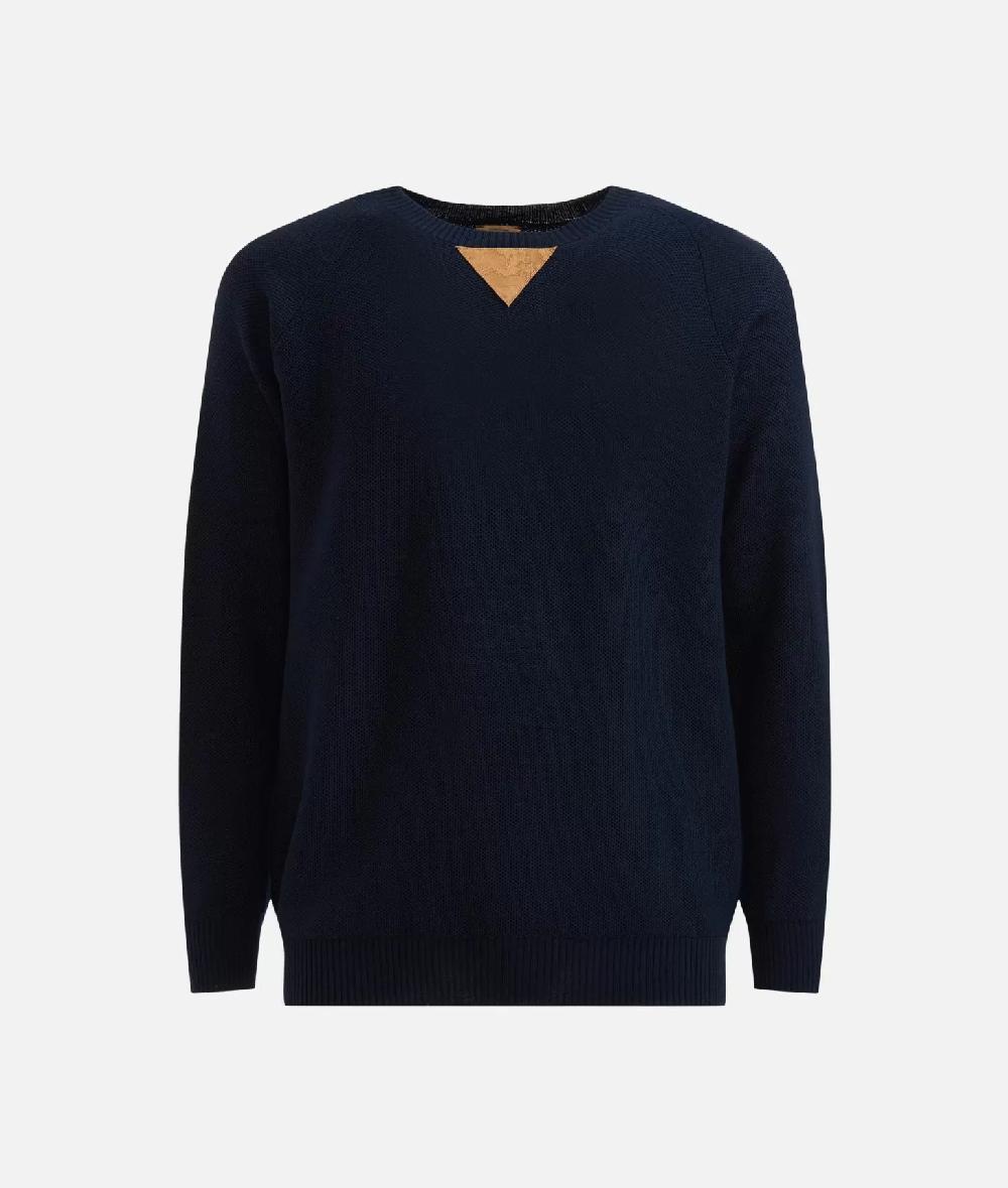 Alviero martini 1a classe Girocollo in filato misto lana con toppe Geo Classic Blu Notte Economico