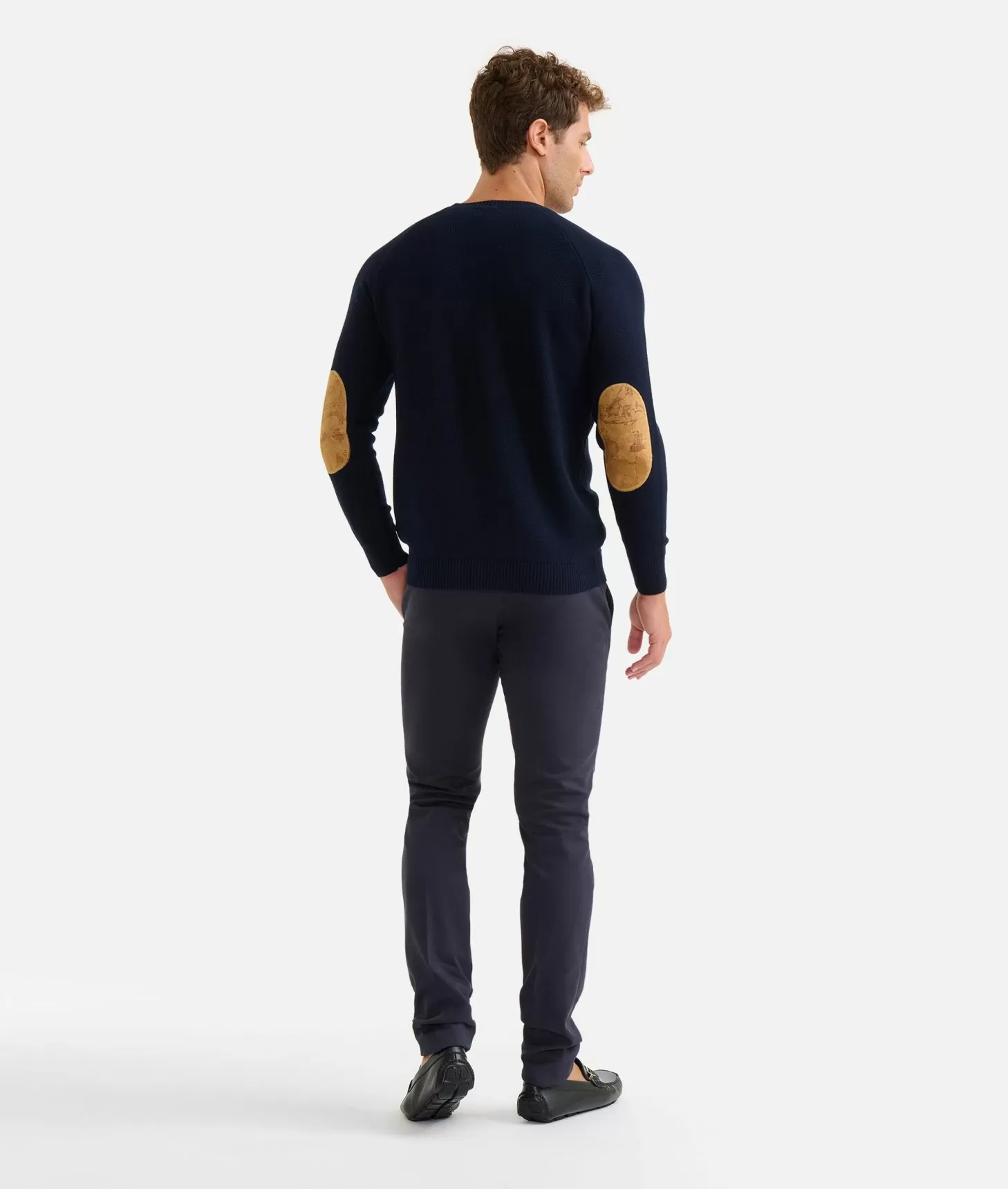 Alviero martini 1a classe Girocollo in filato misto lana con toppe Geo Classic Blu Notte Economico