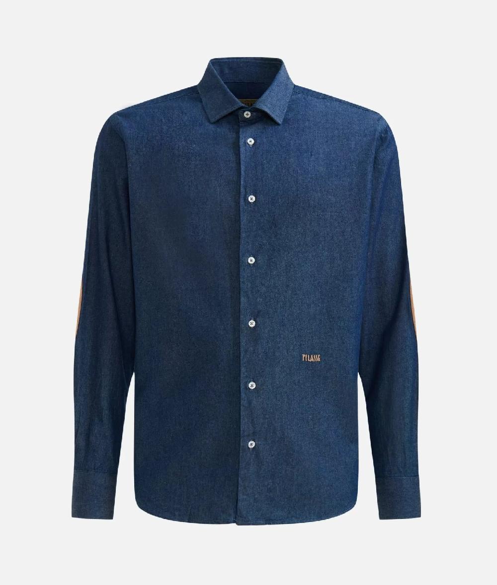 Alviero martini 1a classe Camicia slim in denim leggero con toppe Geo Classic Blu Jeans Scuro Moda