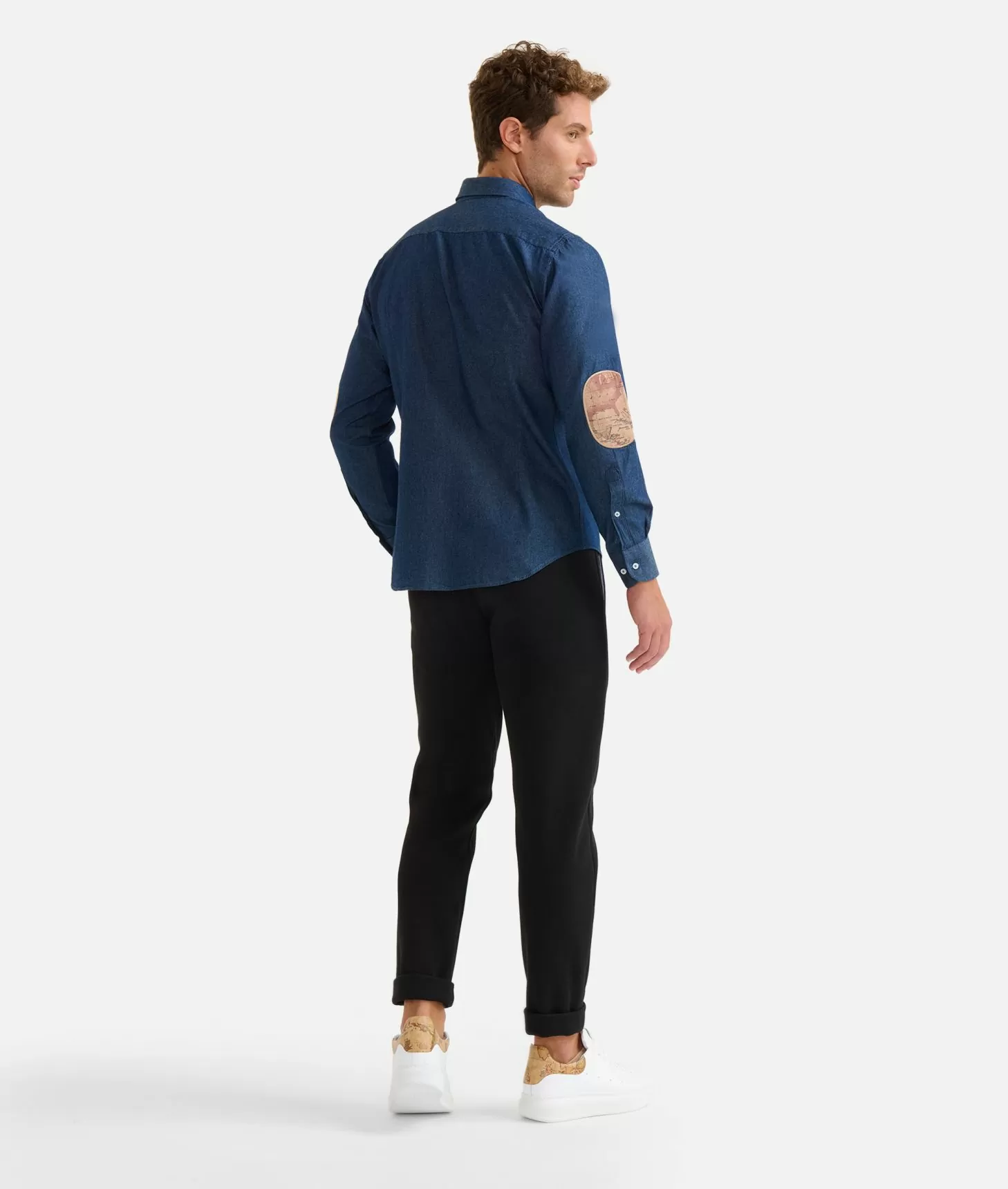 Alviero martini 1a classe Camicia slim in denim leggero con toppe Geo Classic Blu Jeans Scuro Moda