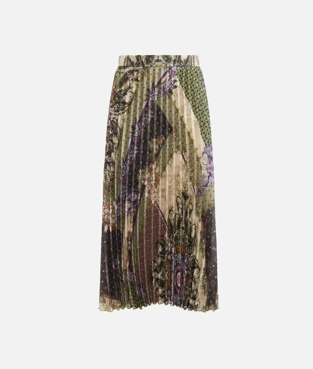 Alviero martini 1a classe Gonna plissé in twill stampa Geo Patchwork Foulard Verde Economico