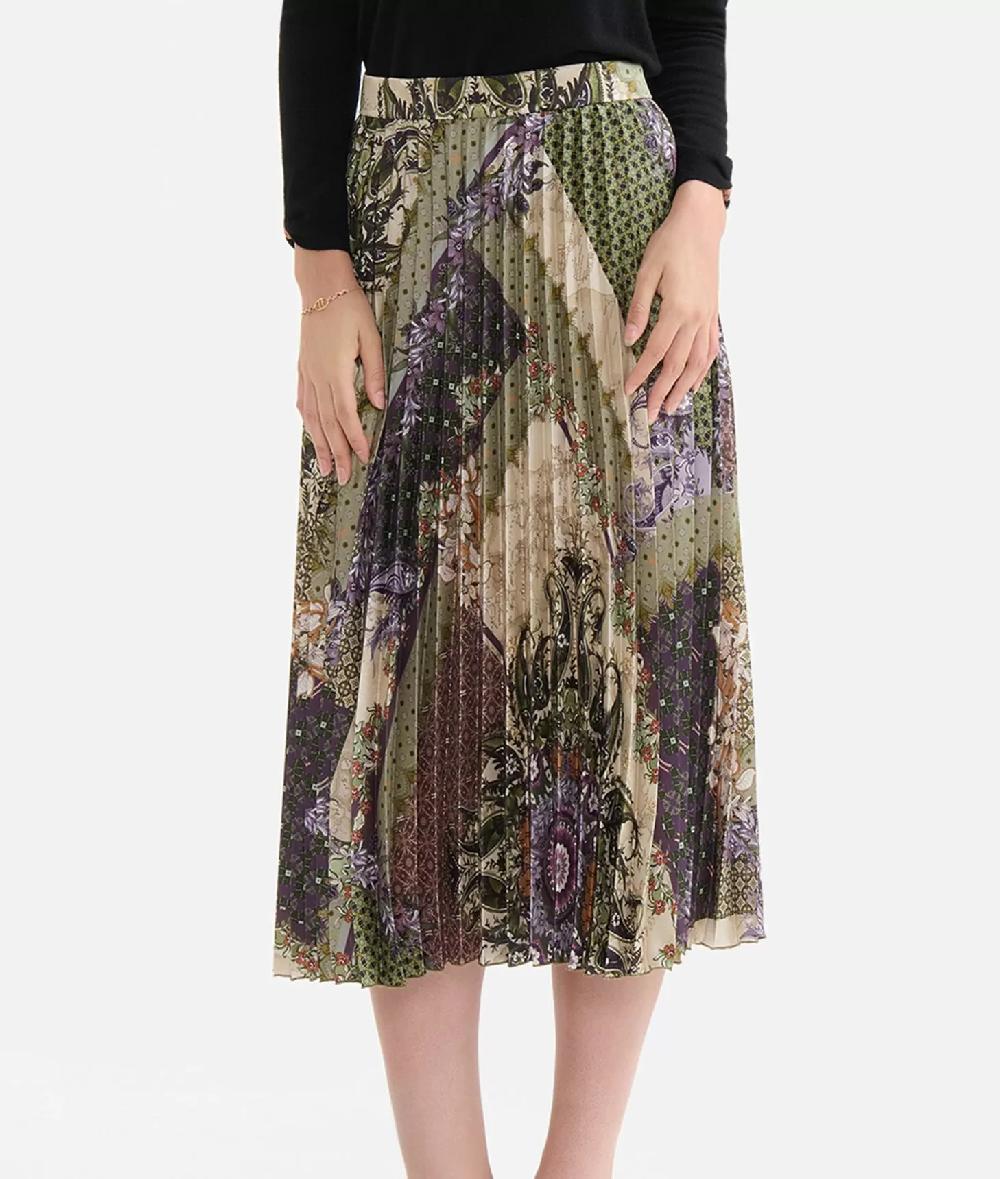 Alviero martini 1a classe Gonna plissé in twill stampa Geo Patchwork Foulard Verde Economico