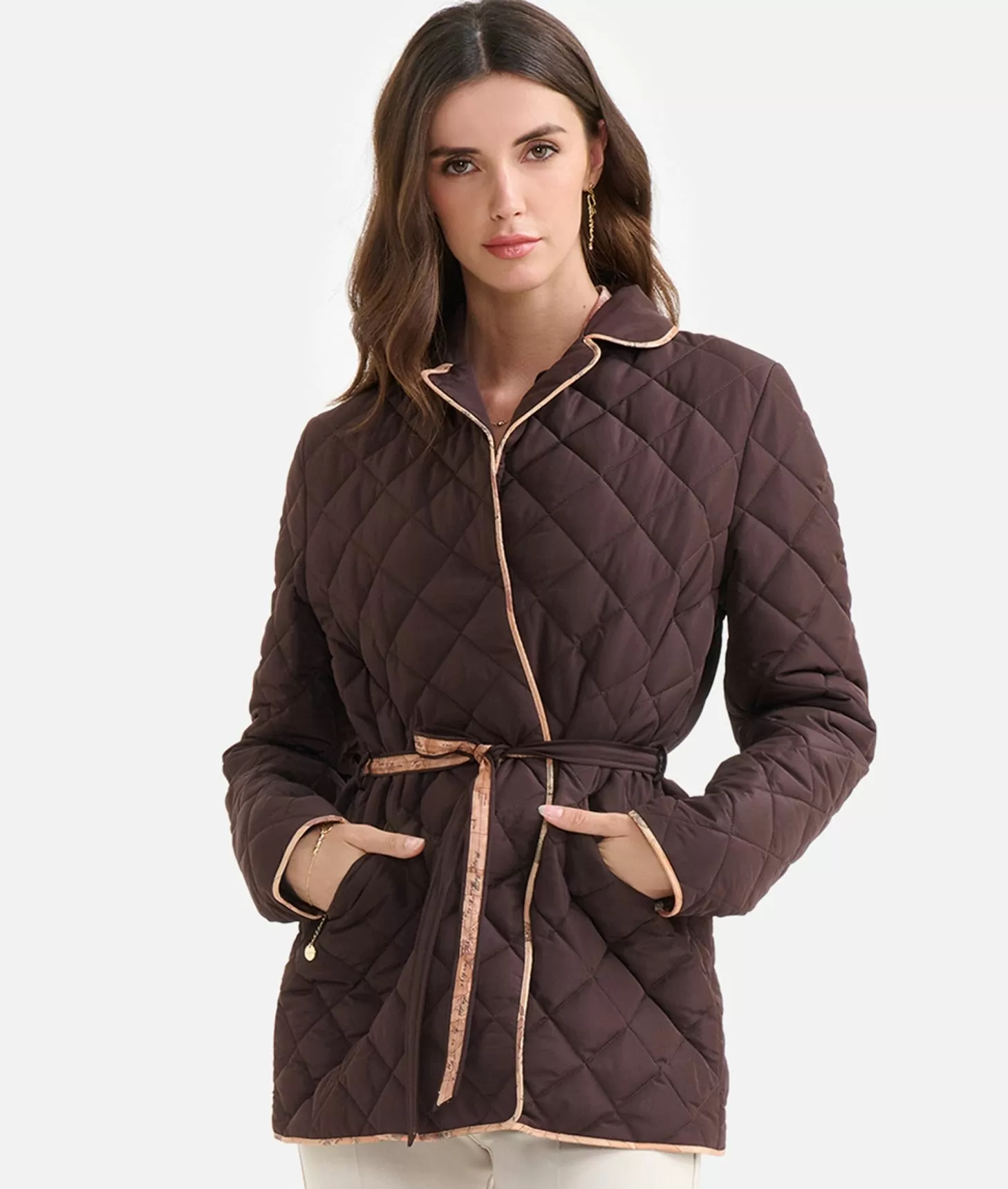 Alviero martini 1a classe Giacca imbottita con cintura in nylon Cioccolato In Saldo