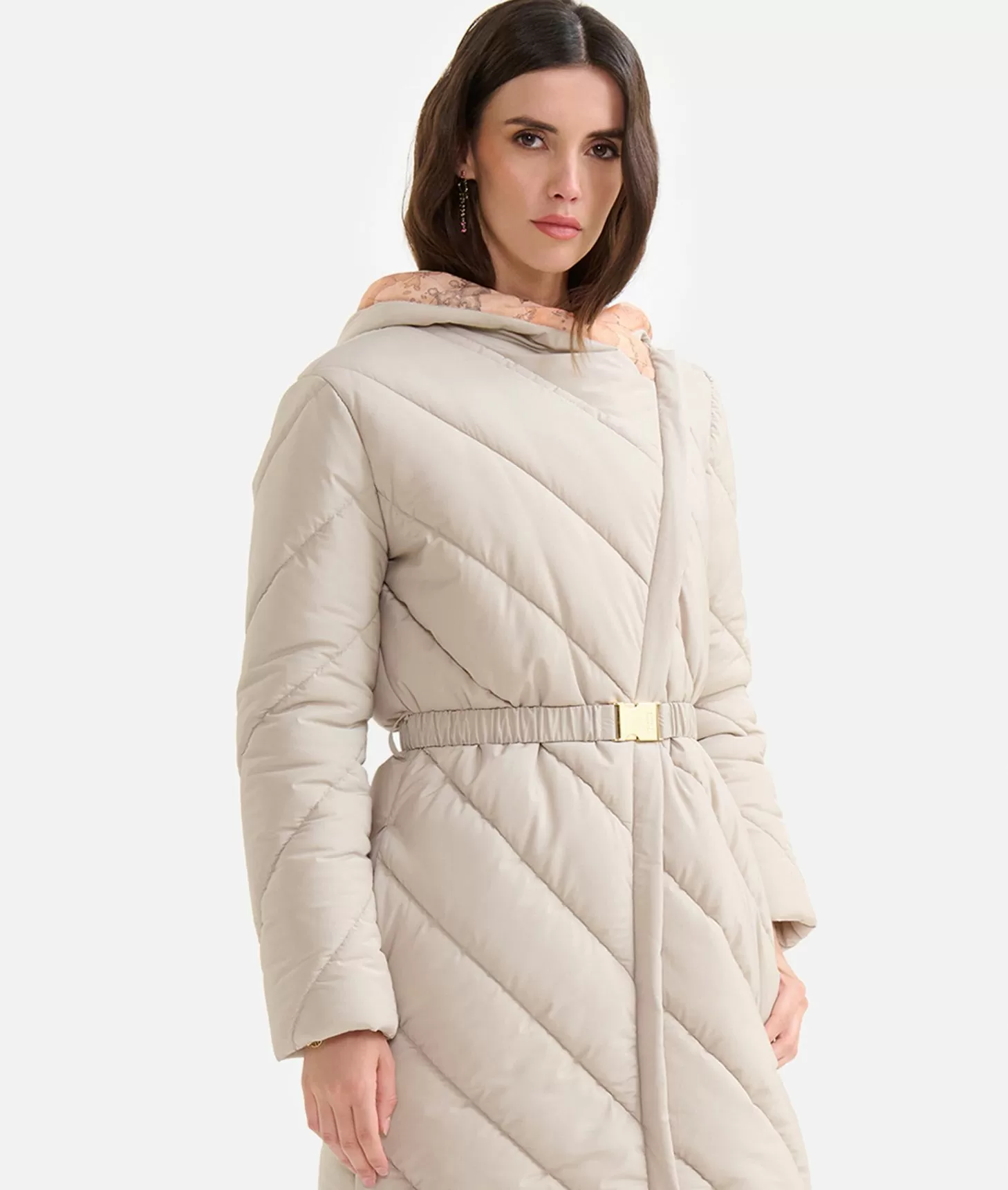 Alviero martini 1a classe Imbottito lungo in nylon con cappuccio Greige Italia