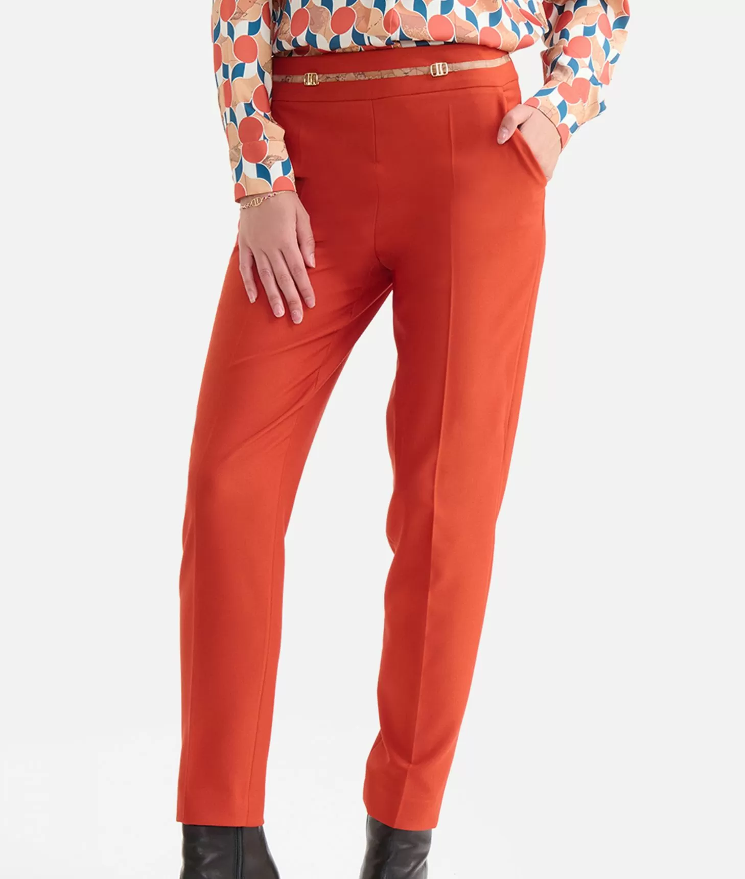 Alviero martini 1a classe Pantaloni in cavallery con fibbiette 1C Mattone Promozione