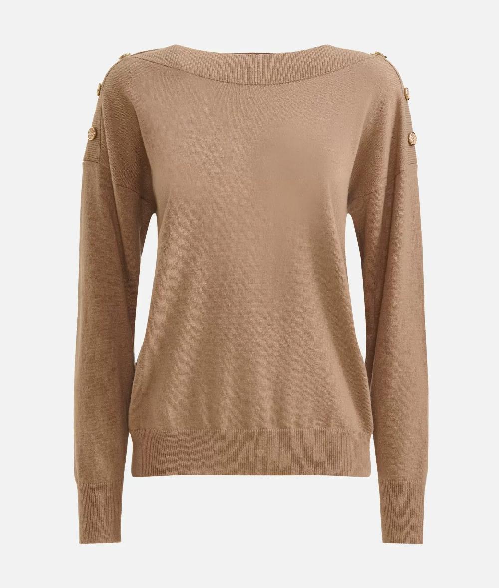 Alviero martini 1a classe Maglia in filato misto cashmere con bottoni Geo Classic Cammello Spedizione Gratuita