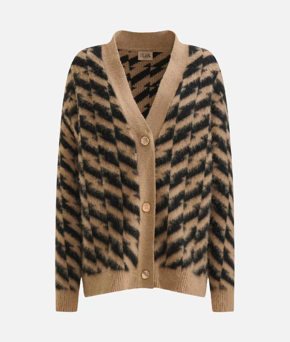 Alviero martini 1a classe Cardigan in filato di lana e viscosa con motivo diagonale Nero Promozione Limitata