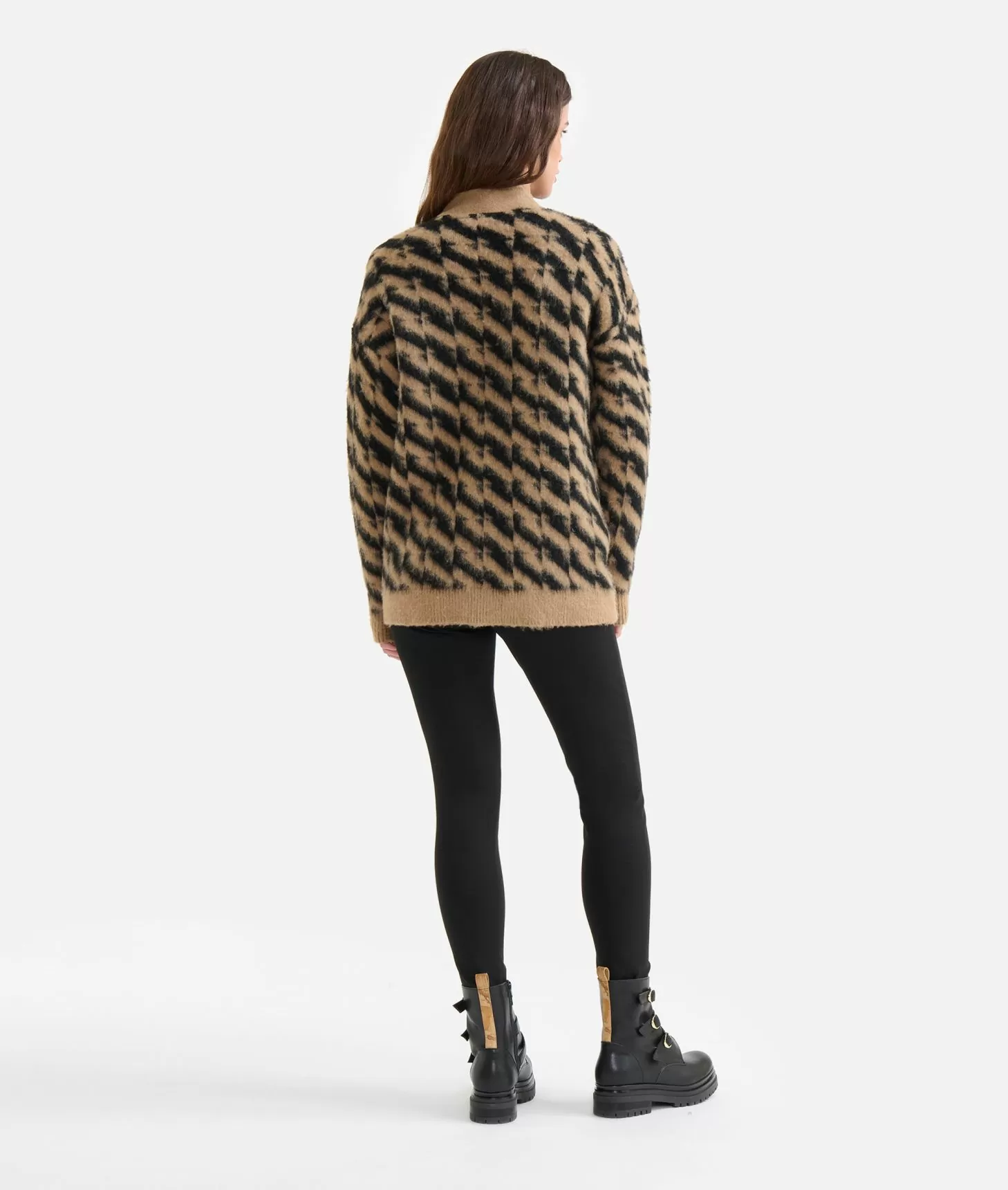 Alviero martini 1a classe Cardigan in filato di lana e viscosa con motivo diagonale Nero Promozione Limitata