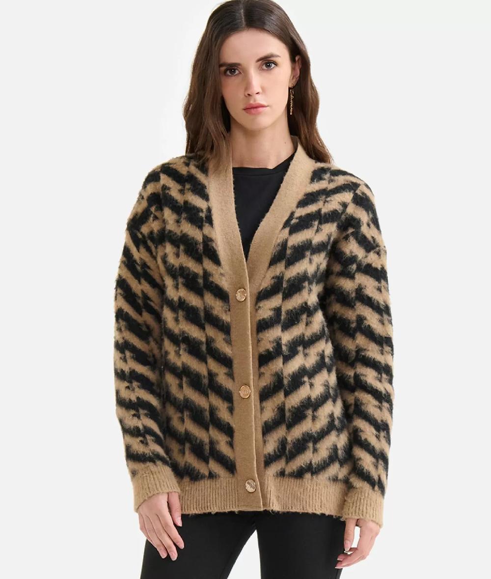 Alviero martini 1a classe Cardigan in filato di lana e viscosa con motivo diagonale Nero Promozione Limitata