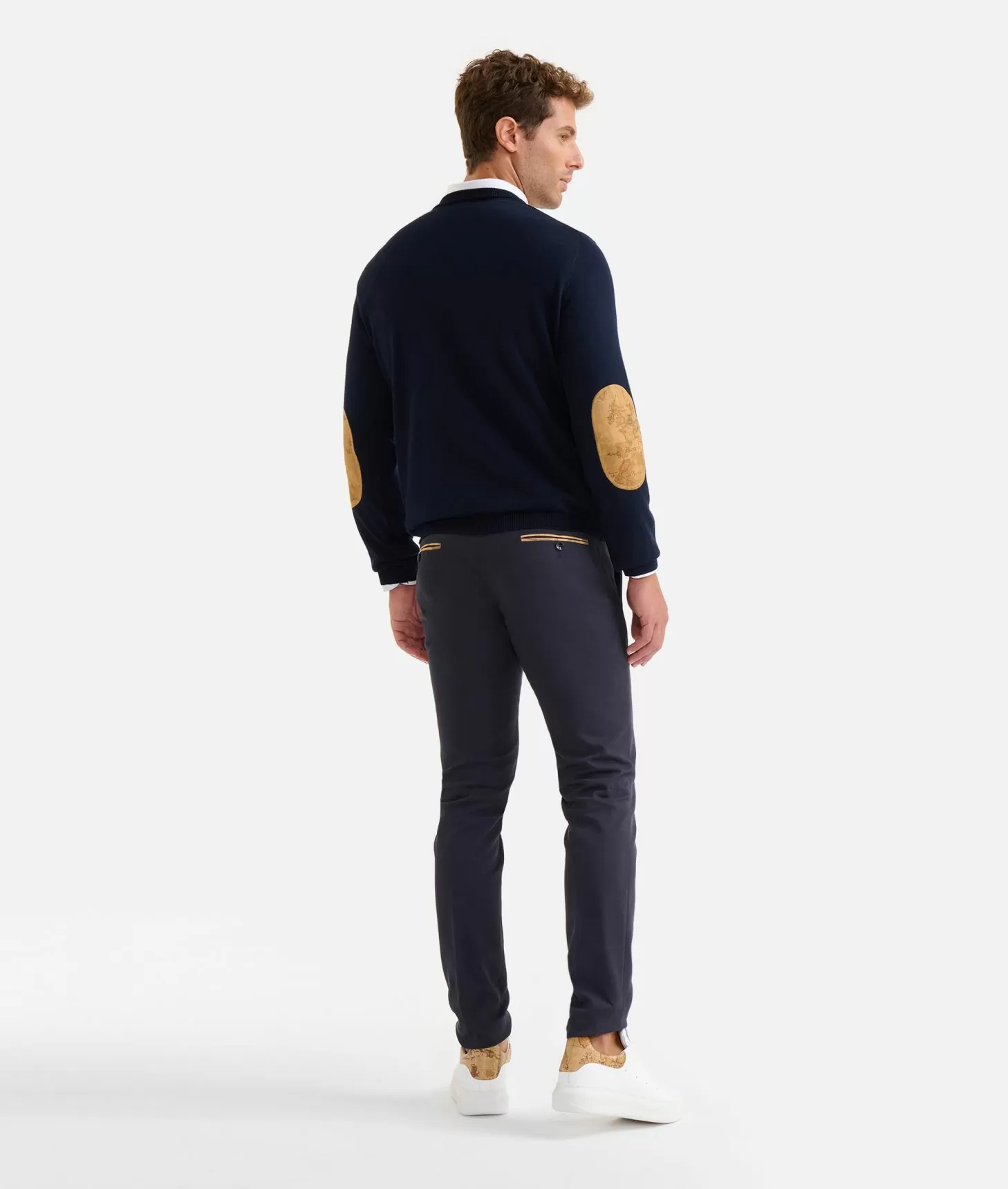 Alviero martini 1a classe Girocollo in filato misto lana con toppe Geo Classic Blu Notte Fino Al -60%