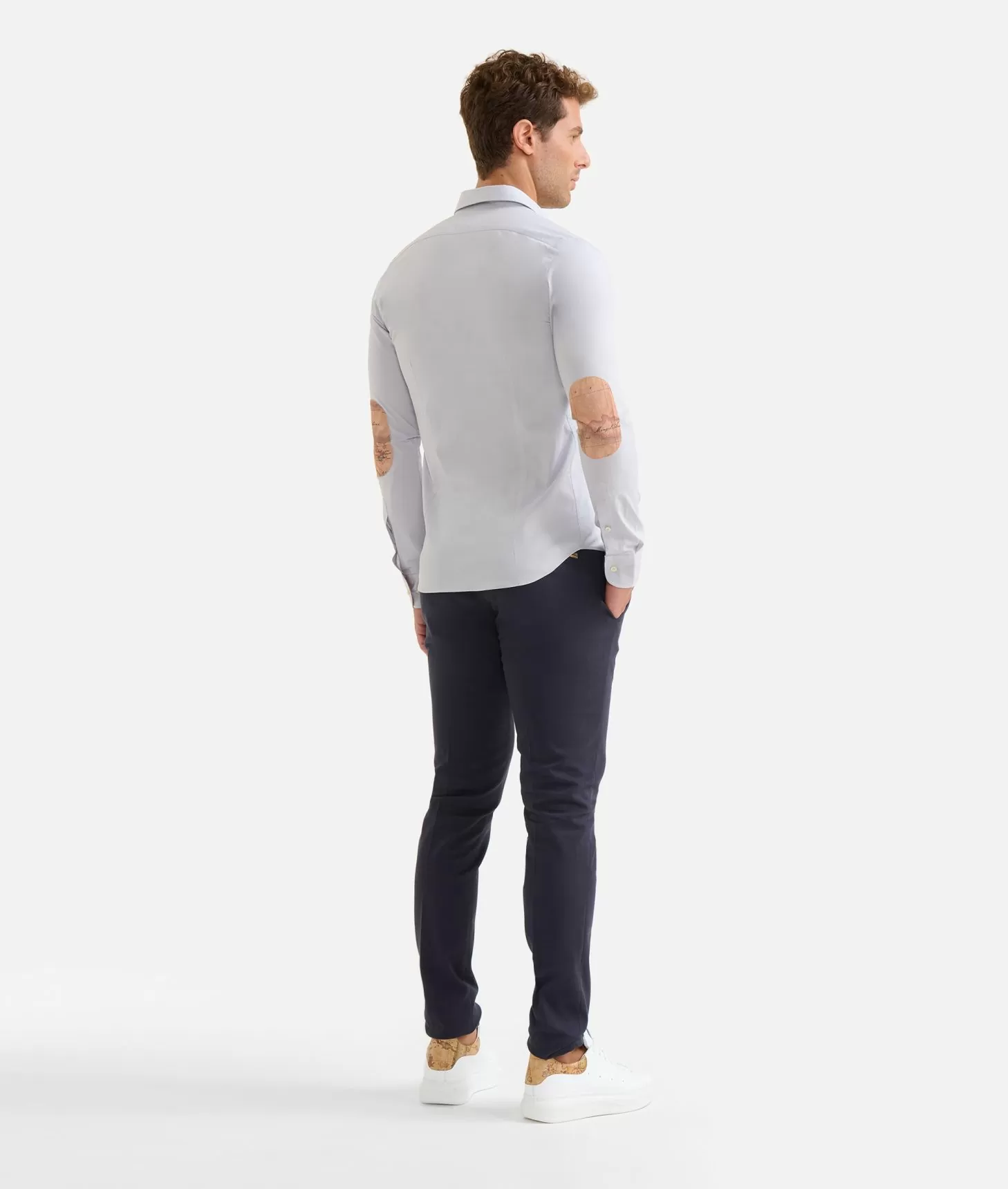 Alviero martini 1a classe Camicia super slim in cotone stretch con toppe Geo Classic Grigio Chiaro Shopping Online