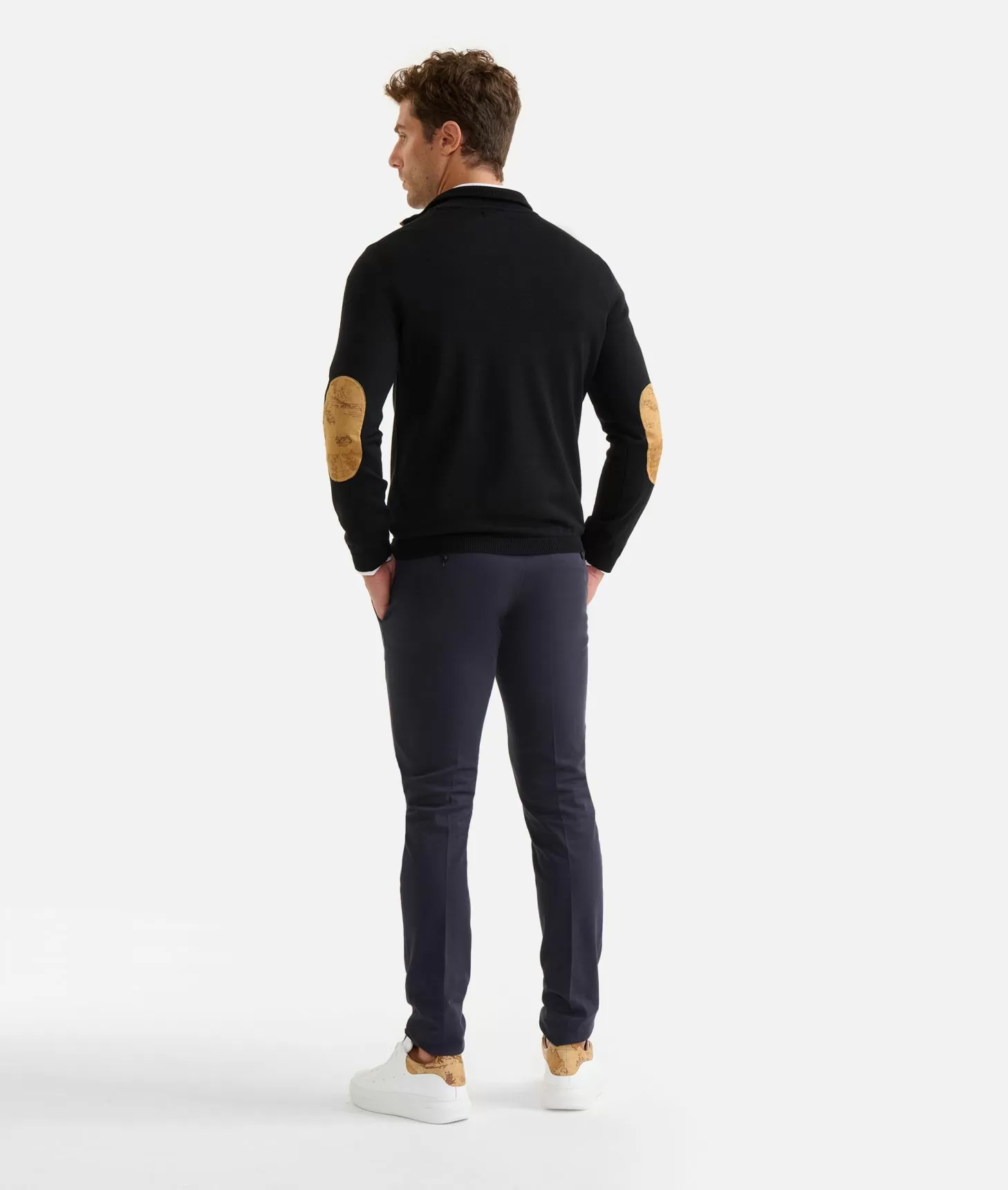 Alviero martini 1a classe Maglia in filato misto lana con mezza zip e toppe Geo Classic Nera Saldi
