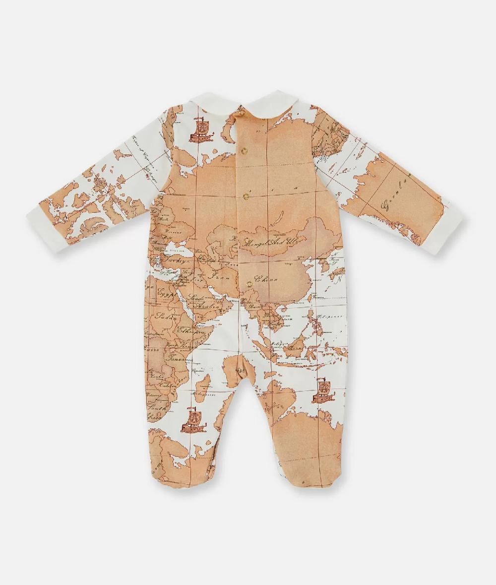 Alviero martini 1a classe Tutina in cotone con mappa Geo Classic Panna Saldi Di Fabbrica