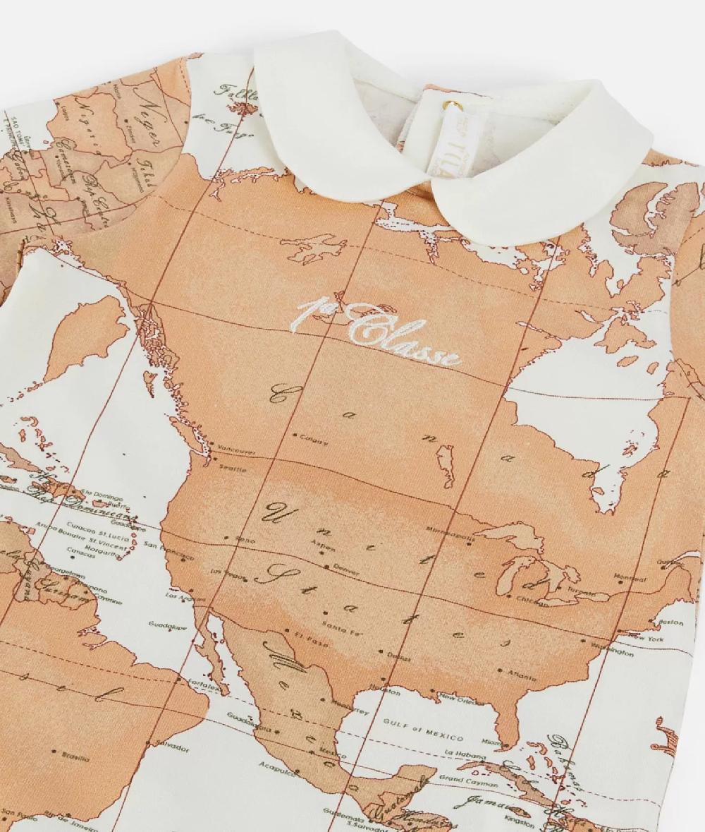 Alviero martini 1a classe Tutina in cotone con mappa Geo Classic Panna Saldi Di Fabbrica