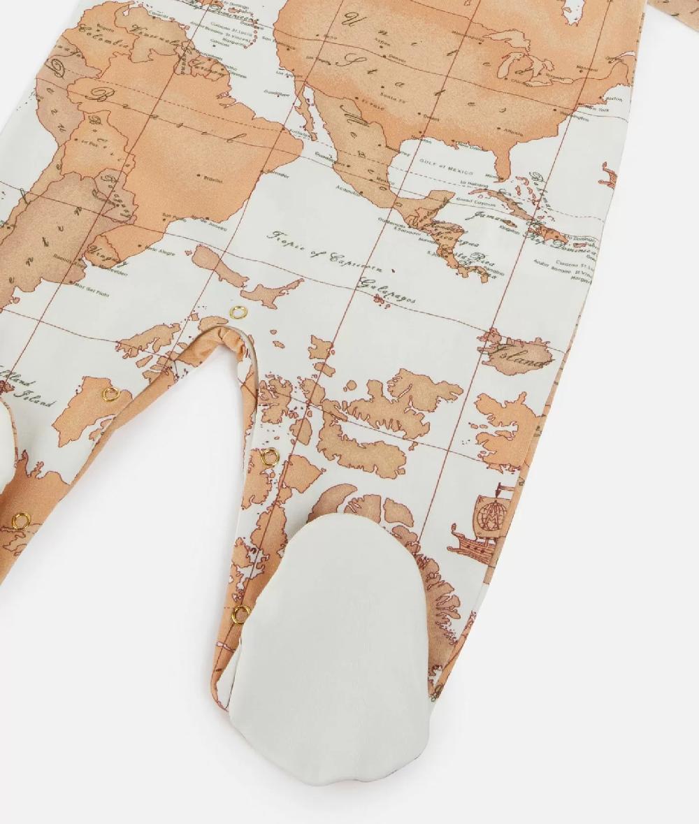 Alviero martini 1a classe Tutina in cotone con mappa Geo Classic Panna Saldi Di Fabbrica