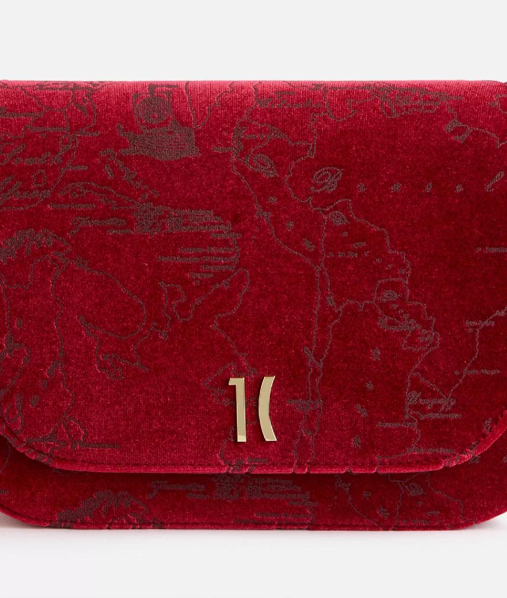 Alviero martini 1a classe Moments Bag tracolla con patta e catena in velluto Geo Filetto Rossa Italia