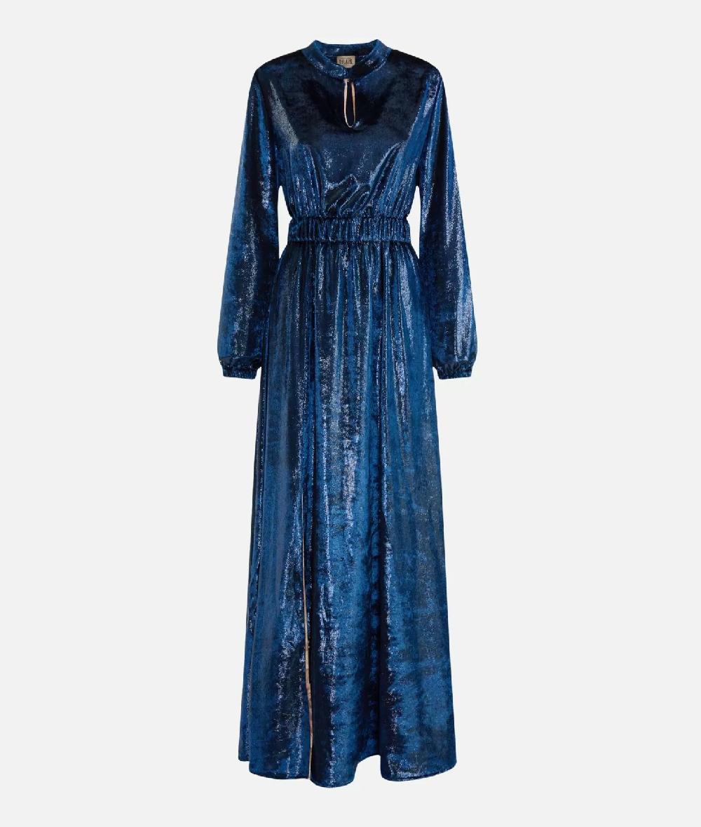 Alviero martini 1a classe Abito lungo in velluto lurex special Blu di Prussia Economico