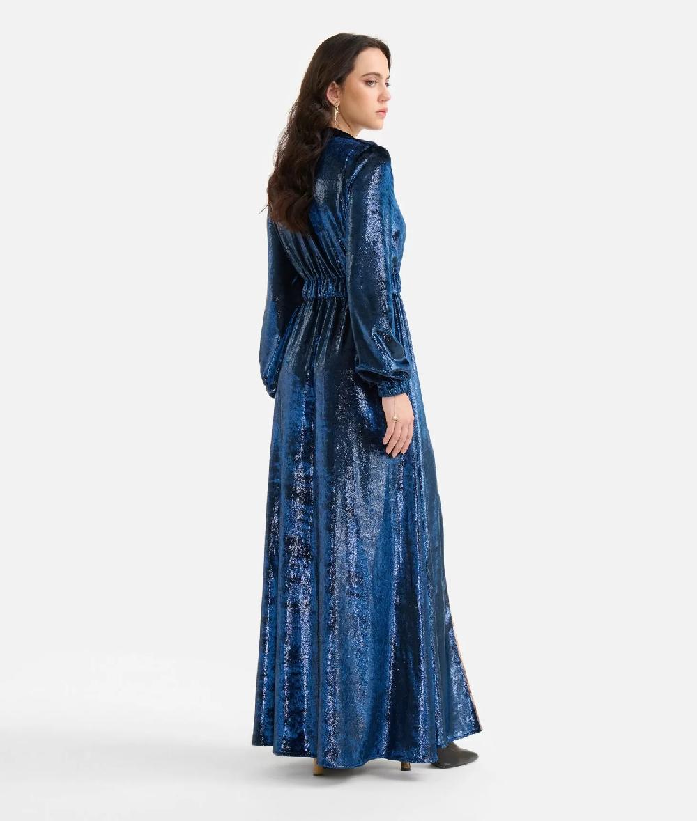 Alviero martini 1a classe Abito lungo in velluto lurex special Blu di Prussia Economico