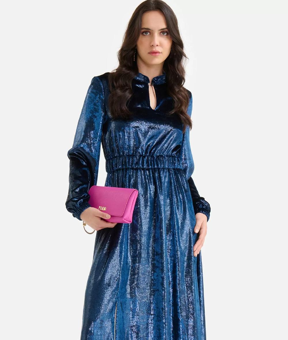 Alviero martini 1a classe Abito lungo in velluto lurex special Blu di Prussia Economico