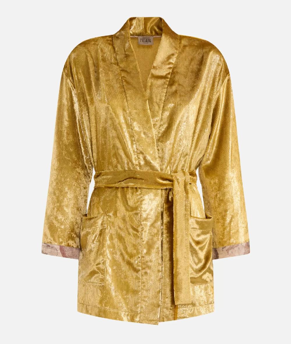 Alviero martini 1a classe Giacca kimono in velluto lurex special Oro Vendita Calda