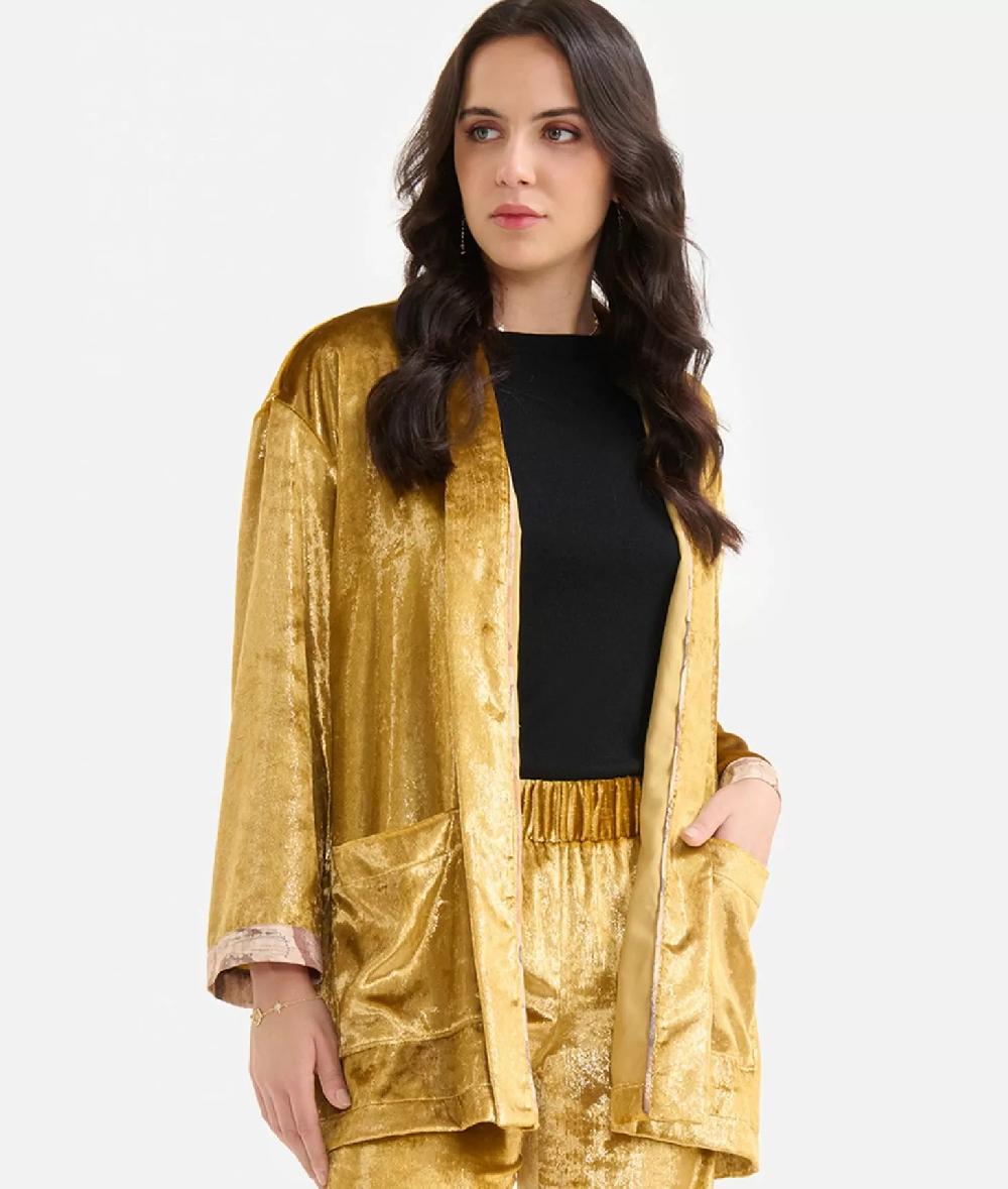 Alviero martini 1a classe Giacca kimono in velluto lurex special Oro Vendita Calda