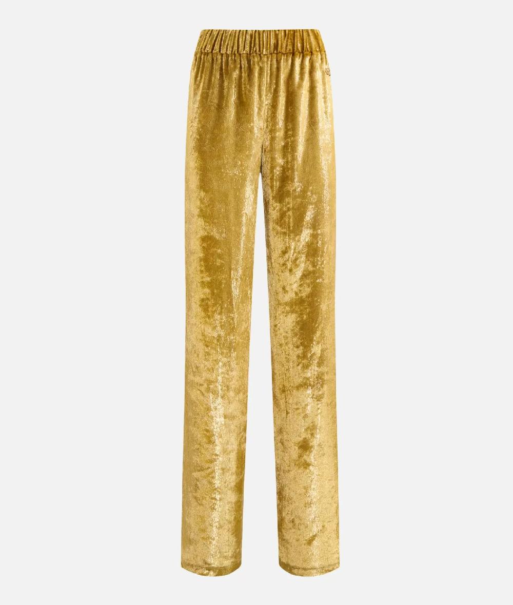 Alviero martini 1a classe Pantaloni palazzo in velluto lurex special Oro Vendita Economica