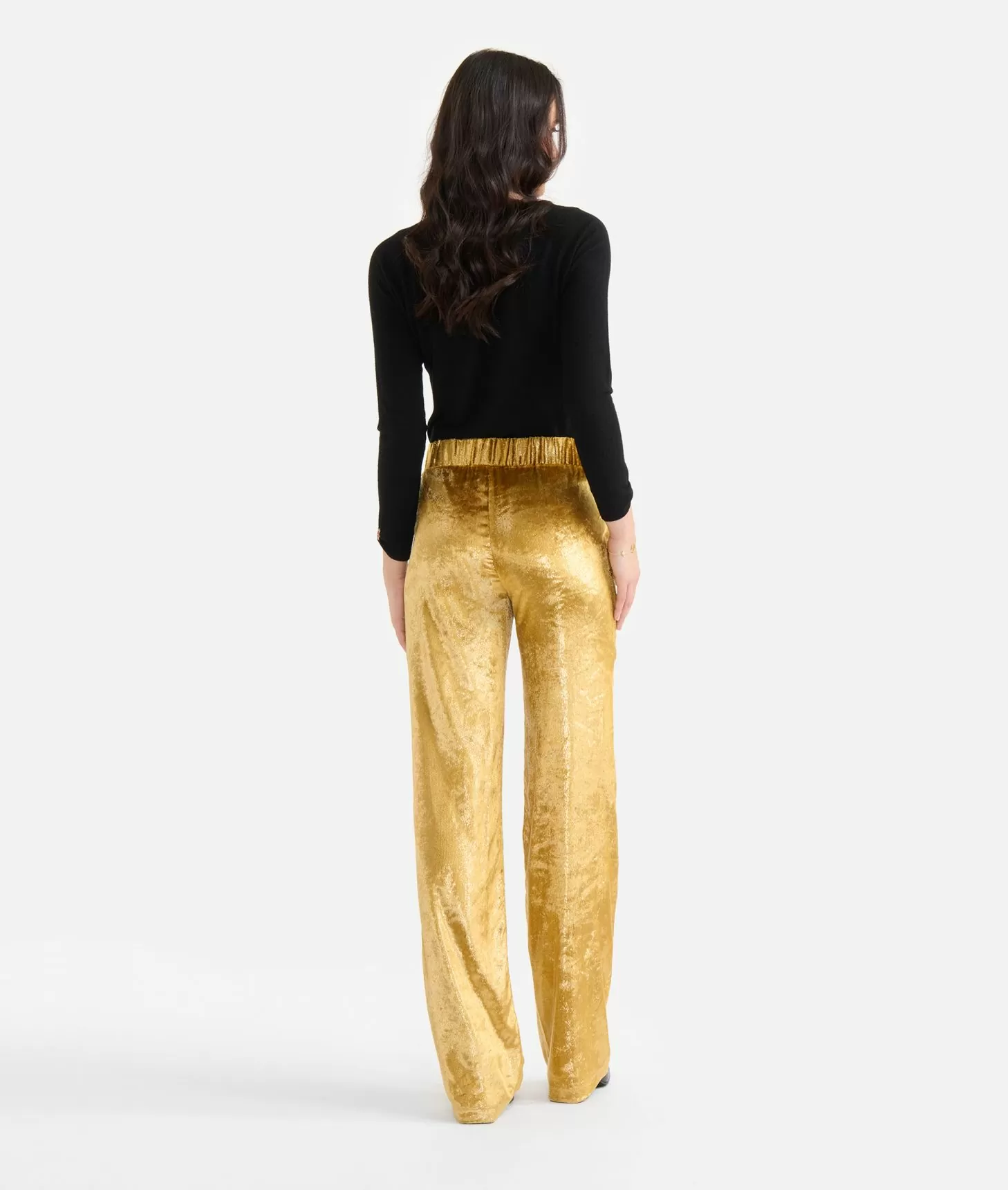 Alviero martini 1a classe Pantaloni palazzo in velluto lurex special Oro Vendita Economica